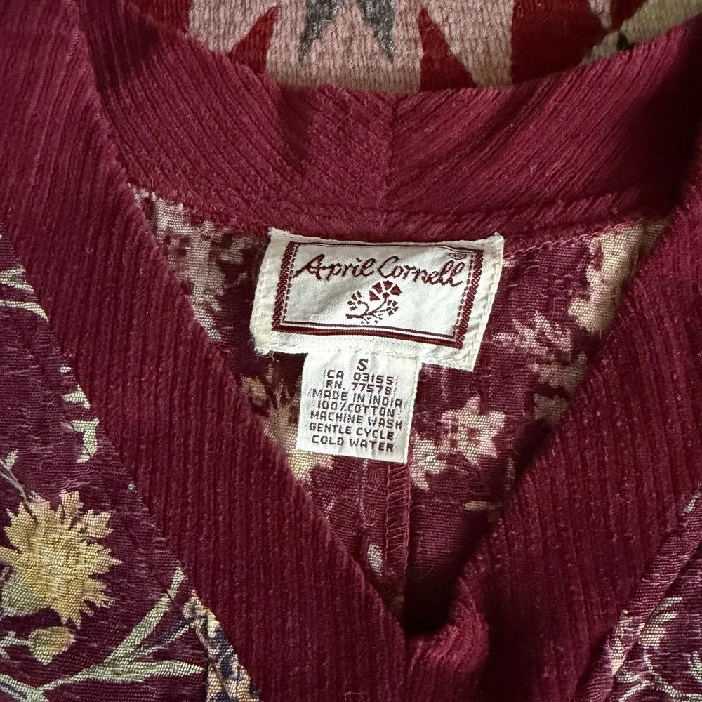 Vintage April Cornell Tapestry Midi Dress Sz S Burgundy Prairie Cottagecore Boho
